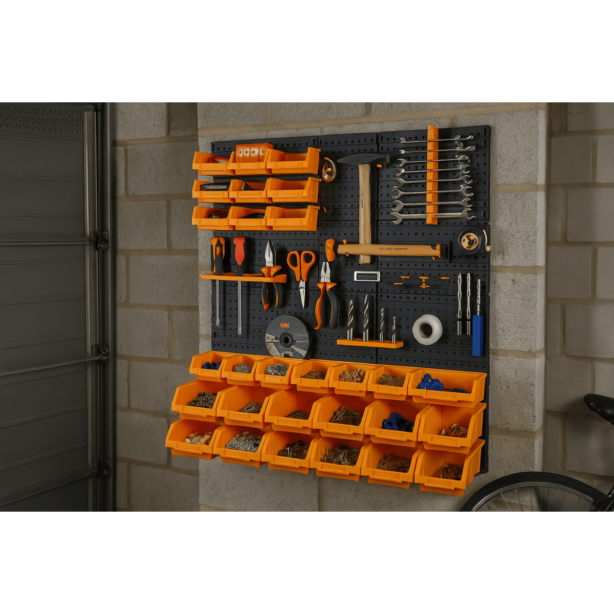 Panneau porte Outils 66 x 78 x 1.7cm 4 panneaux perforés 15 petits - 12 grands bacs 38 Crochets Etagère murale - 8