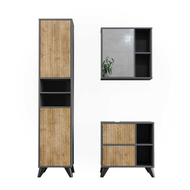 Vicco Zestaw mebli łazienkowych Leano, Antracyt/dąb górski, 3 części