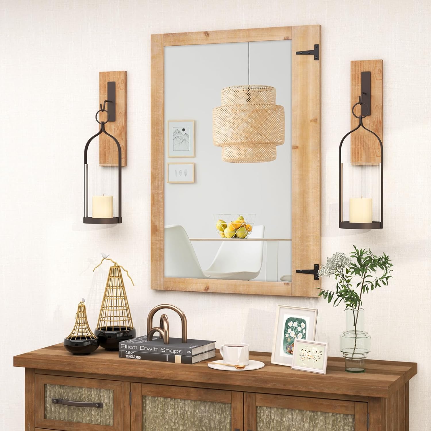 HOMECOOKIN Specchi da bagno in legno per montaggio a parete, 61 x 91,4 cm, con cornice in legno rustico, decorativi per soggiorno o camera da letto, specchio cosmetico (naturale) HH