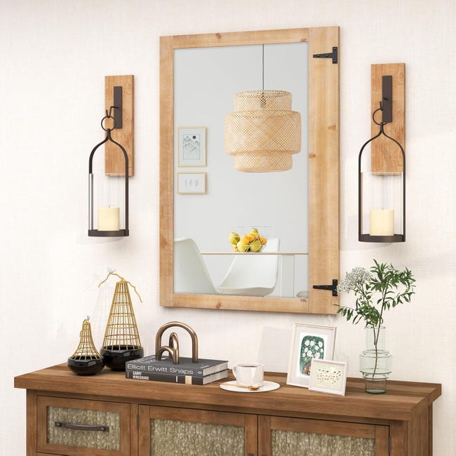 HOMECOOKIN Specchi da bagno in legno per montaggio a parete, 61 x 91,4 cm, con cornice in legno rustico, decorativi per soggiorno o camera da letto, specchio cosmetico (naturale) HH HOMECOOKIN Specchi da bagno in legno per montaggio a parete, 61 x 91,4 cm, con cornice in legno rustico, decorativi per soggiorno o camera da letto, specchio cosmetico (naturale) HH