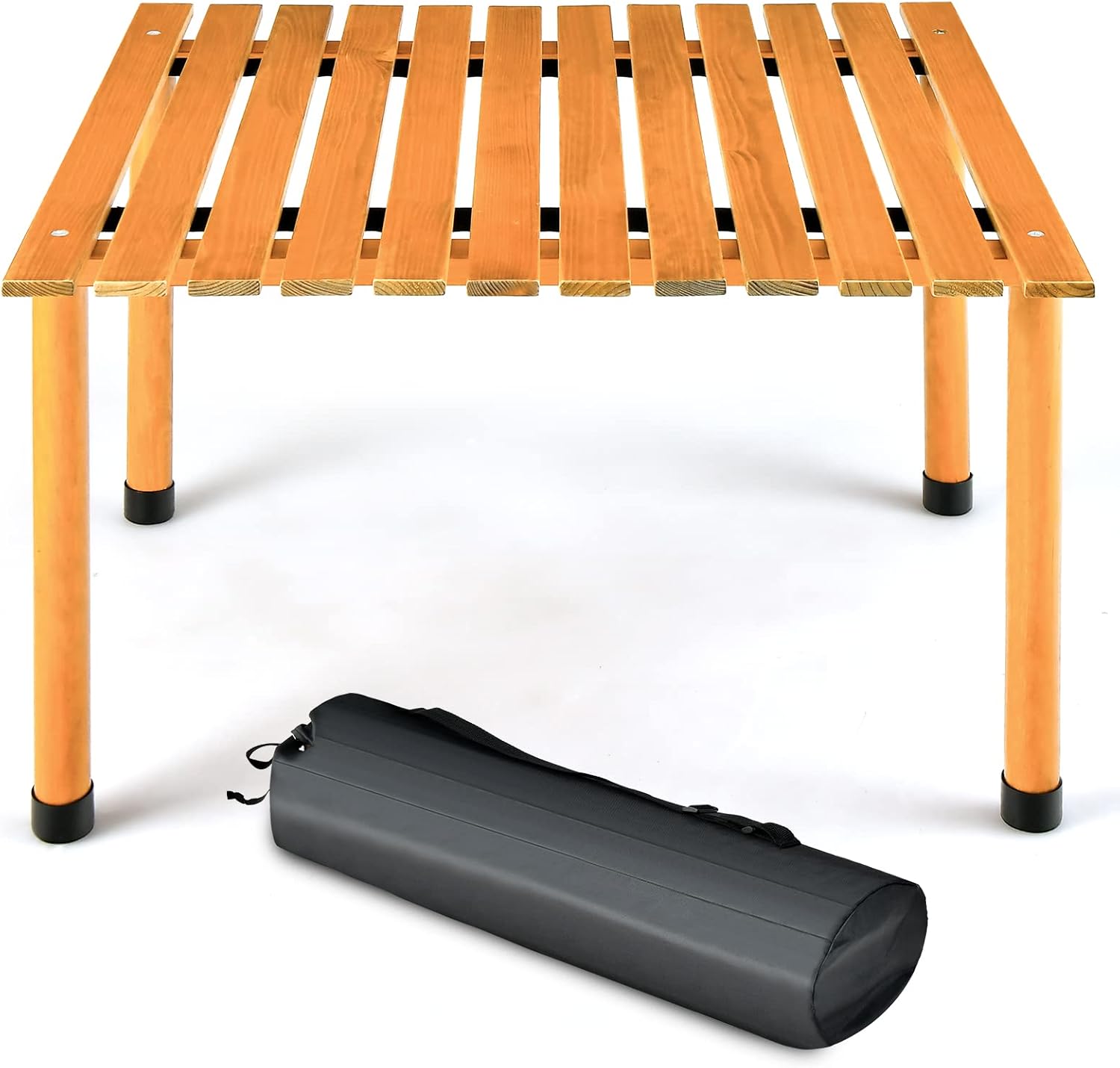 Składany Stół Piknikowy, Drewniany Stół Kempingowy z Torbą Transportową, Lekki, Przenośny, Nośność 50 kg, 69 x 69 x 42 cm (Naturalny)