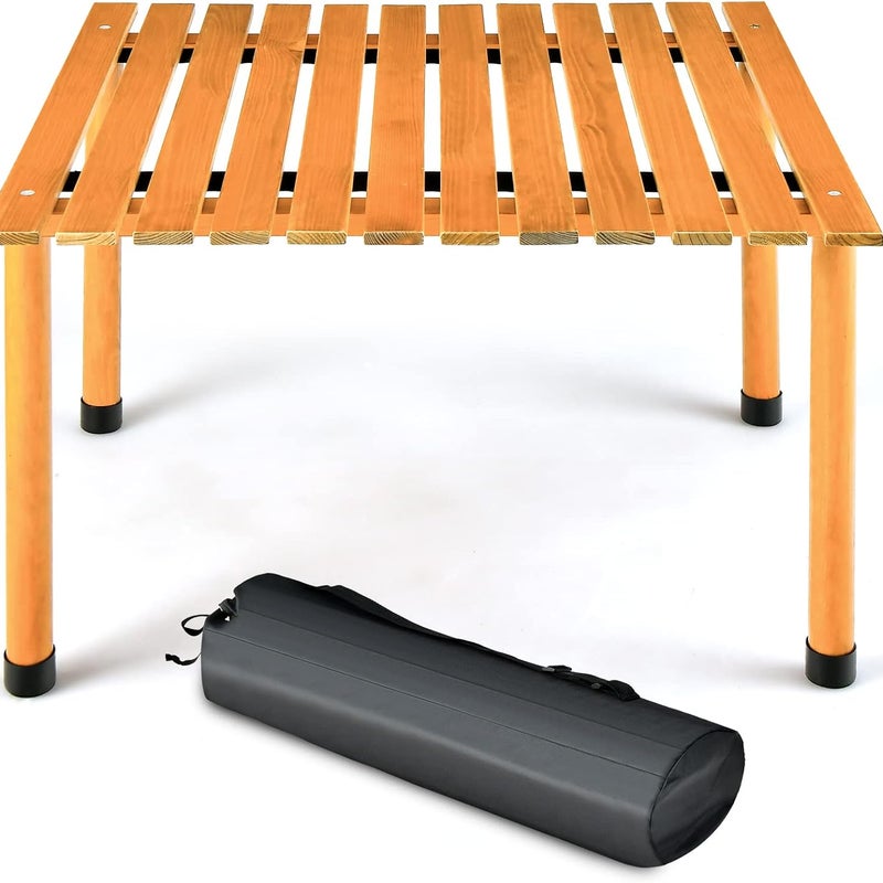 Składany Stół Piknikowy, Drewniany Stół Kempingowy z Torbą Transportową, Lekki, Przenośny, Nośność 50 kg, 69 x 69 x 42 cm (Naturalny)