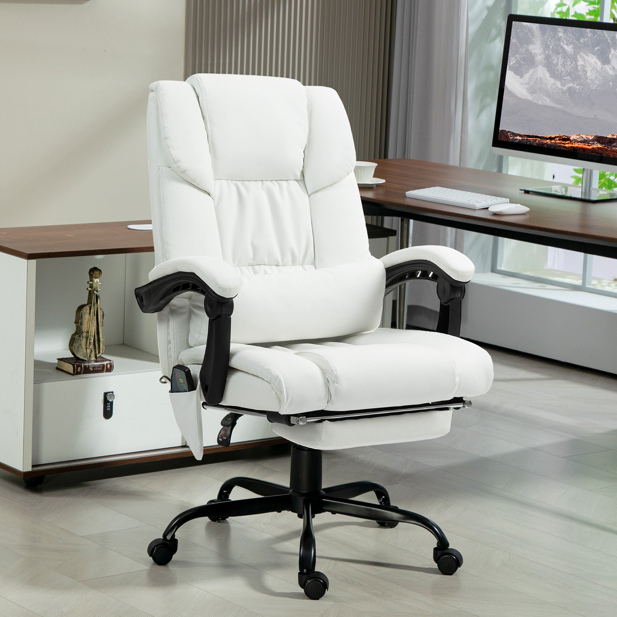 Fauteuil de bureau blanc avec massage 6 points,dossier haut,inclinable ...