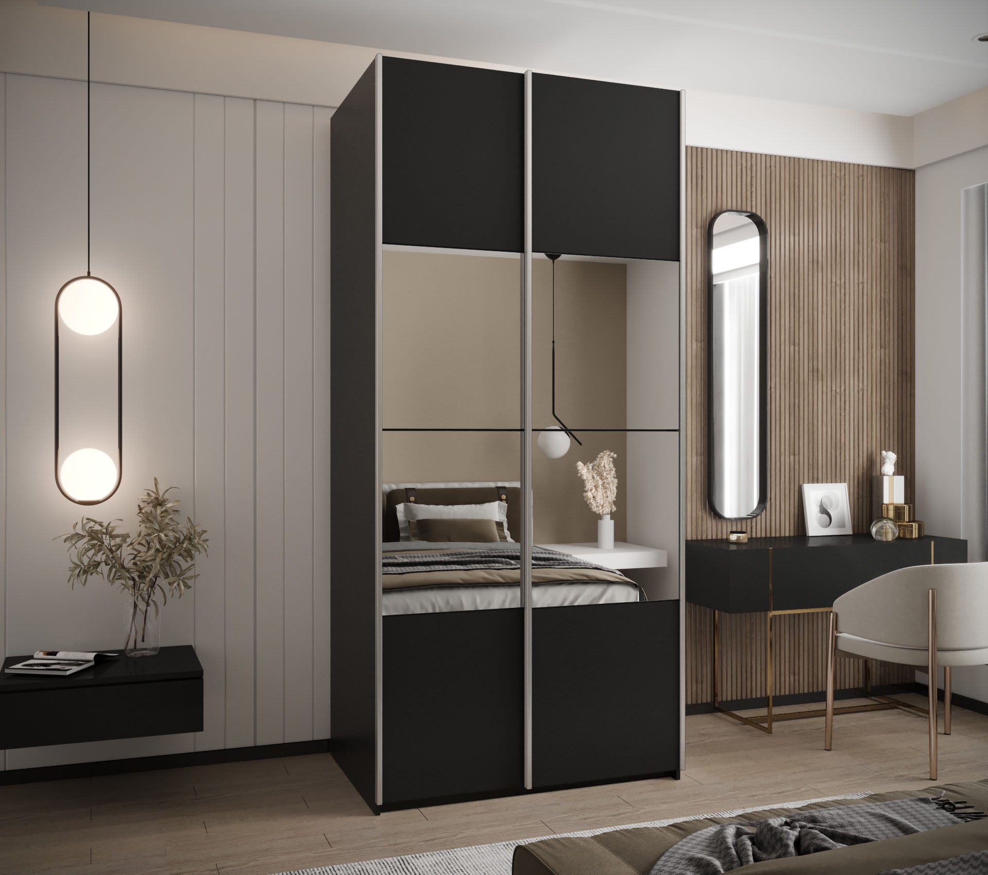 Szafa przesuwna wysoka Lux 4 100 x 64 x 245,5 cm czarny + czarny + u. srebrny - Abiks Meble - 2