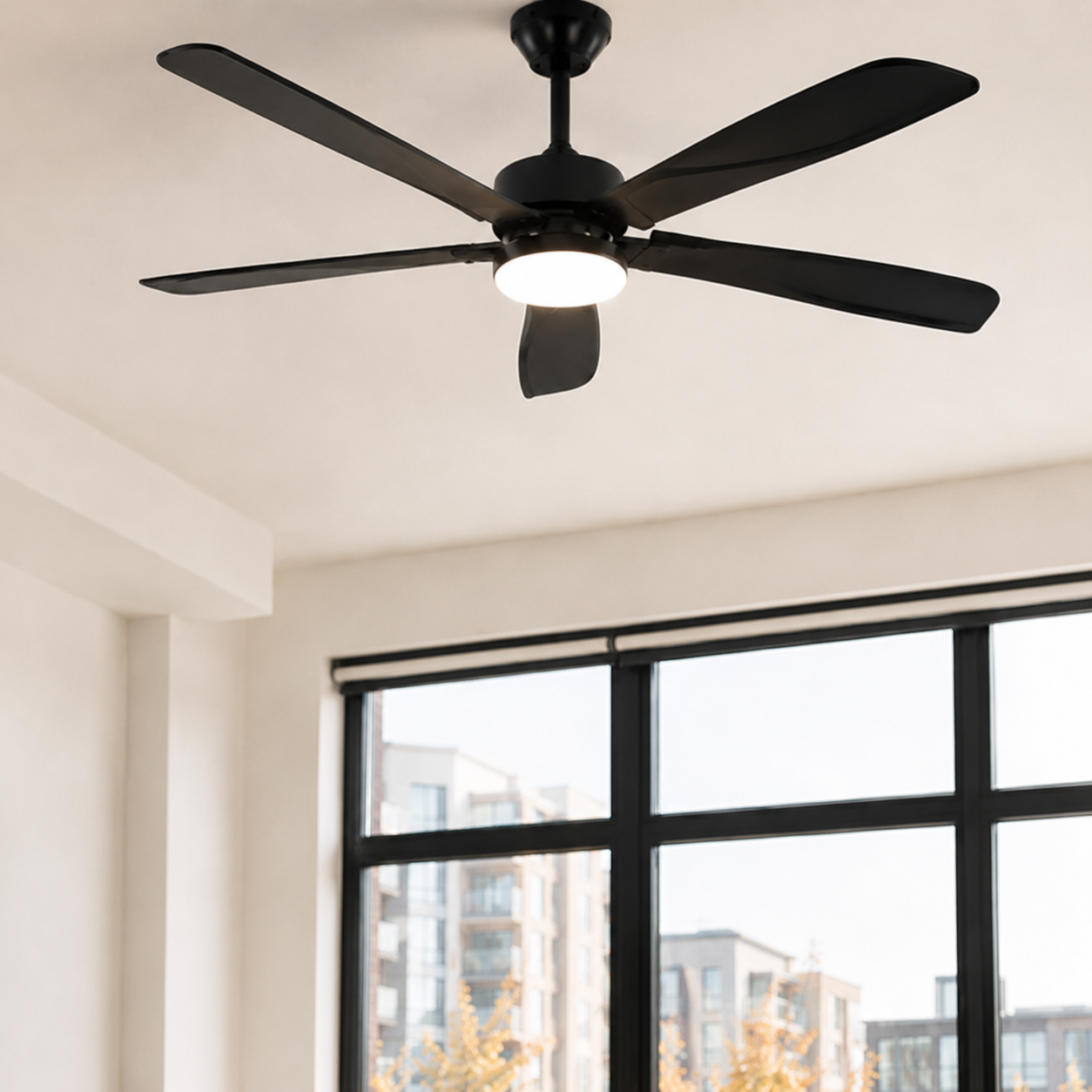 NETTLIFE Lampowentylator LED Czarny 23W 125cm Cichy Ściemnialny Pilot 6 Prędkości Timer, Wentylator Sufitowy do Salonu