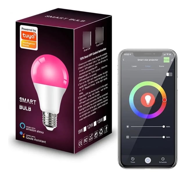 Ampoule LED intelligente E27 multicolore 2500 K-6500 K, intensité variable 9 W, compatible avec Alexa et Google, commande vocale (lot de 1)