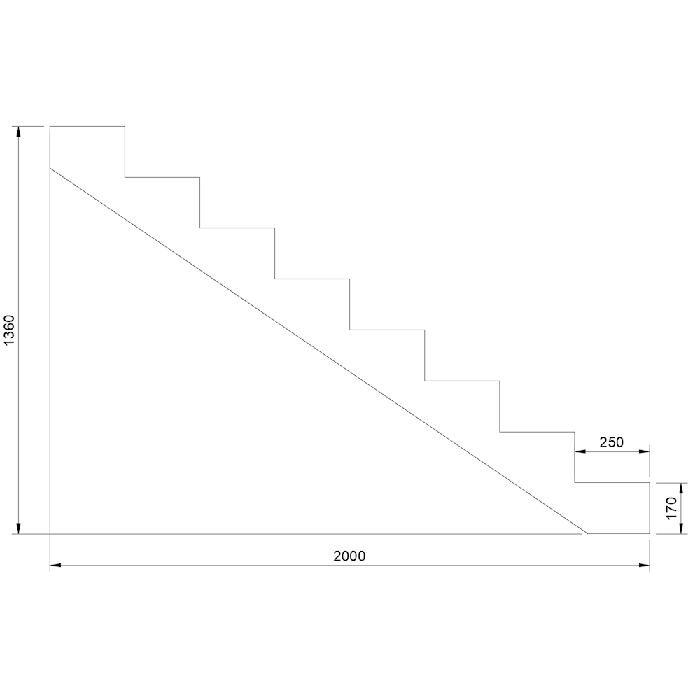 Pack 2 pièces - Limon bois autoclave - 8 marches - H 136cm - 3