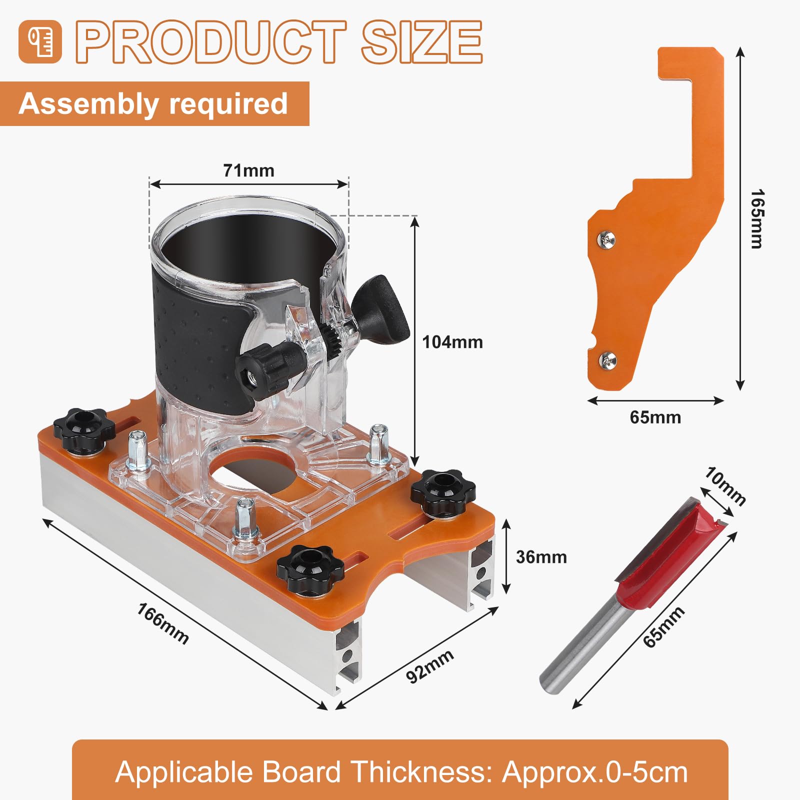 Base Compatta Per Fresatrice Per Legno 2 In 1 - Lega Di Alluminio - Per Smussatura, Scanalatura - Spessore Tavola 0-5 Cm - Foro 65 Mm - 3