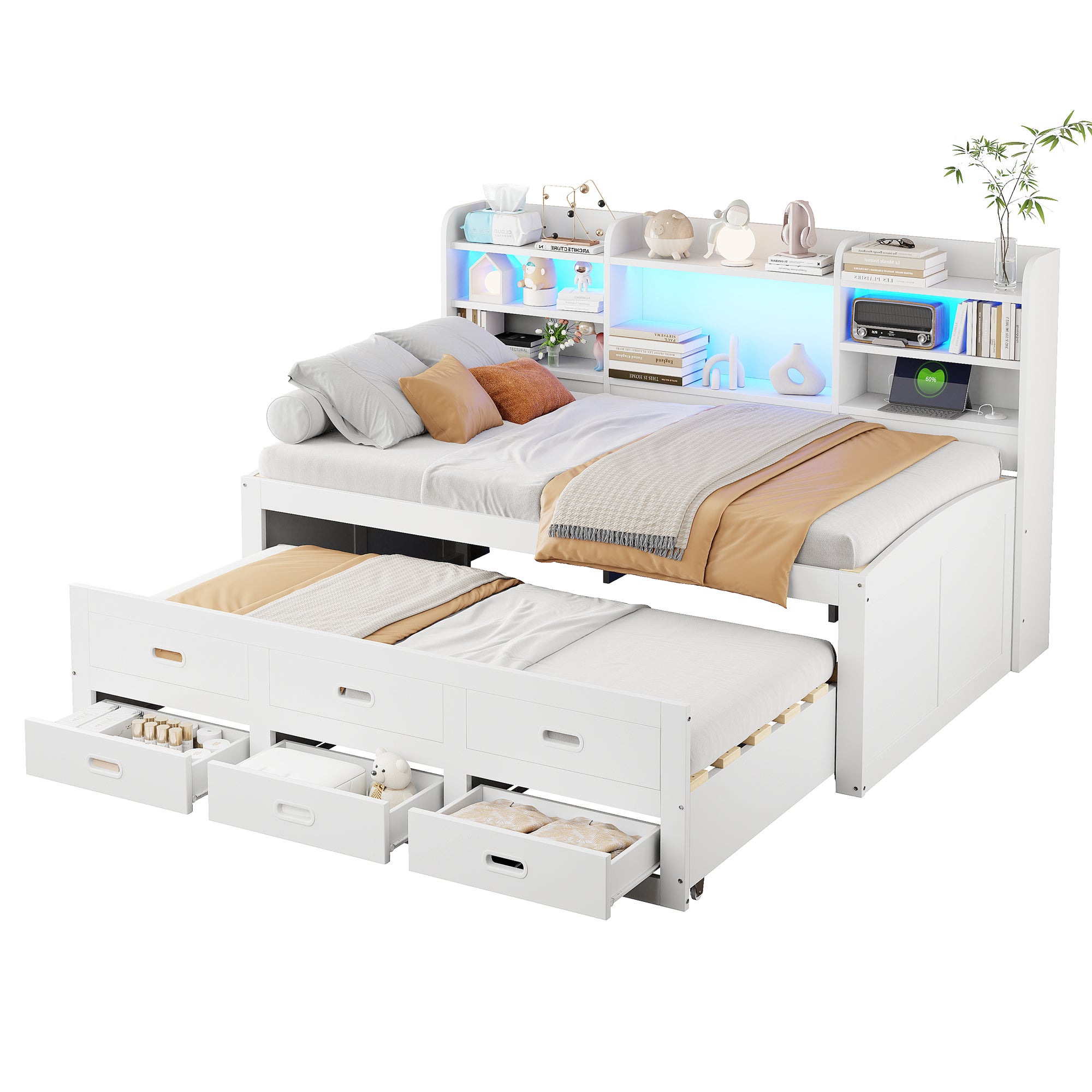 Lit De Jour 90x200 Cm Avec Tiroirs & Ports USB - Canapé-lit Rangement Gris (sans Matelas)