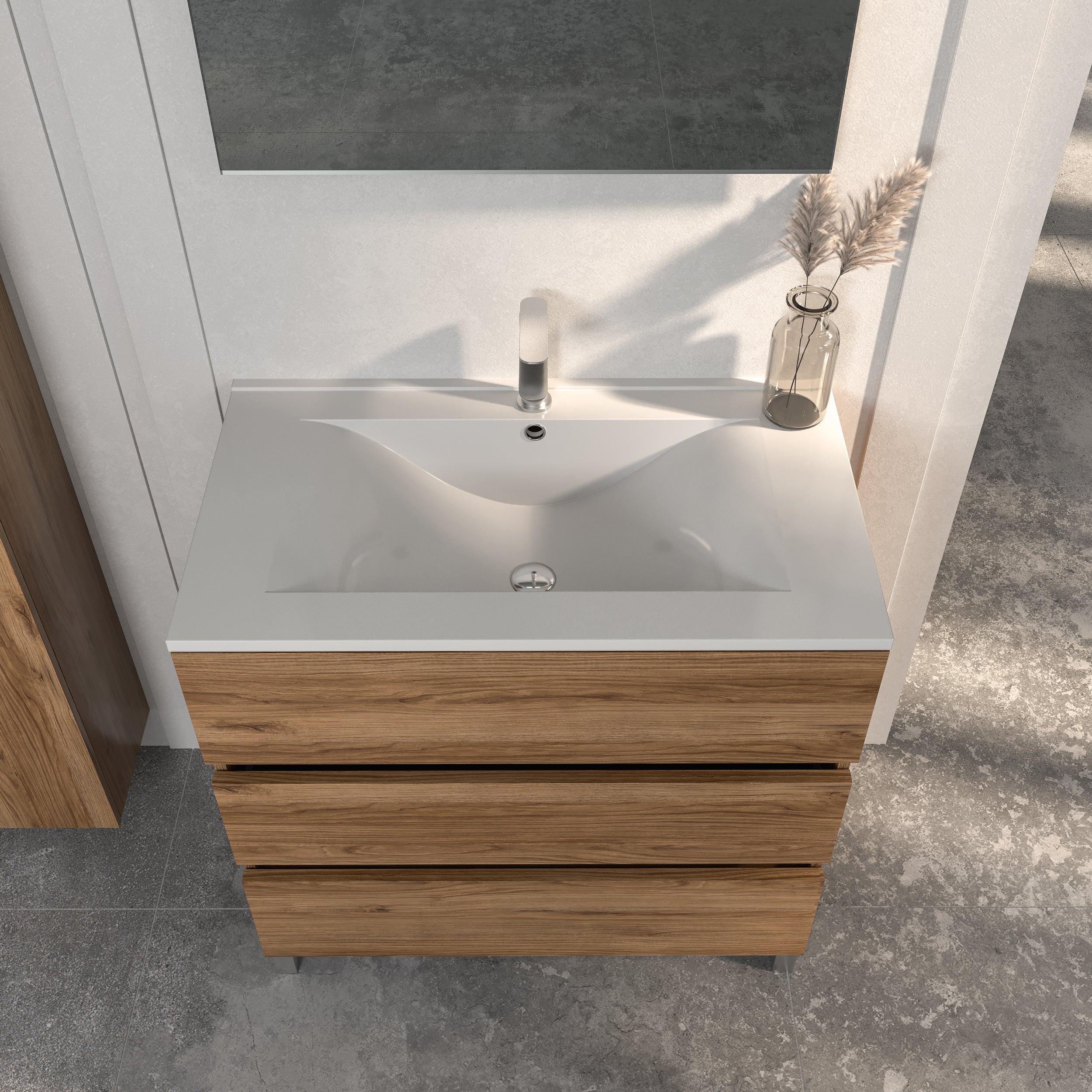 Conjunto Aprilia de mueble y encimera en medida 80 cm, acabado blanco con tirador directivo - 4