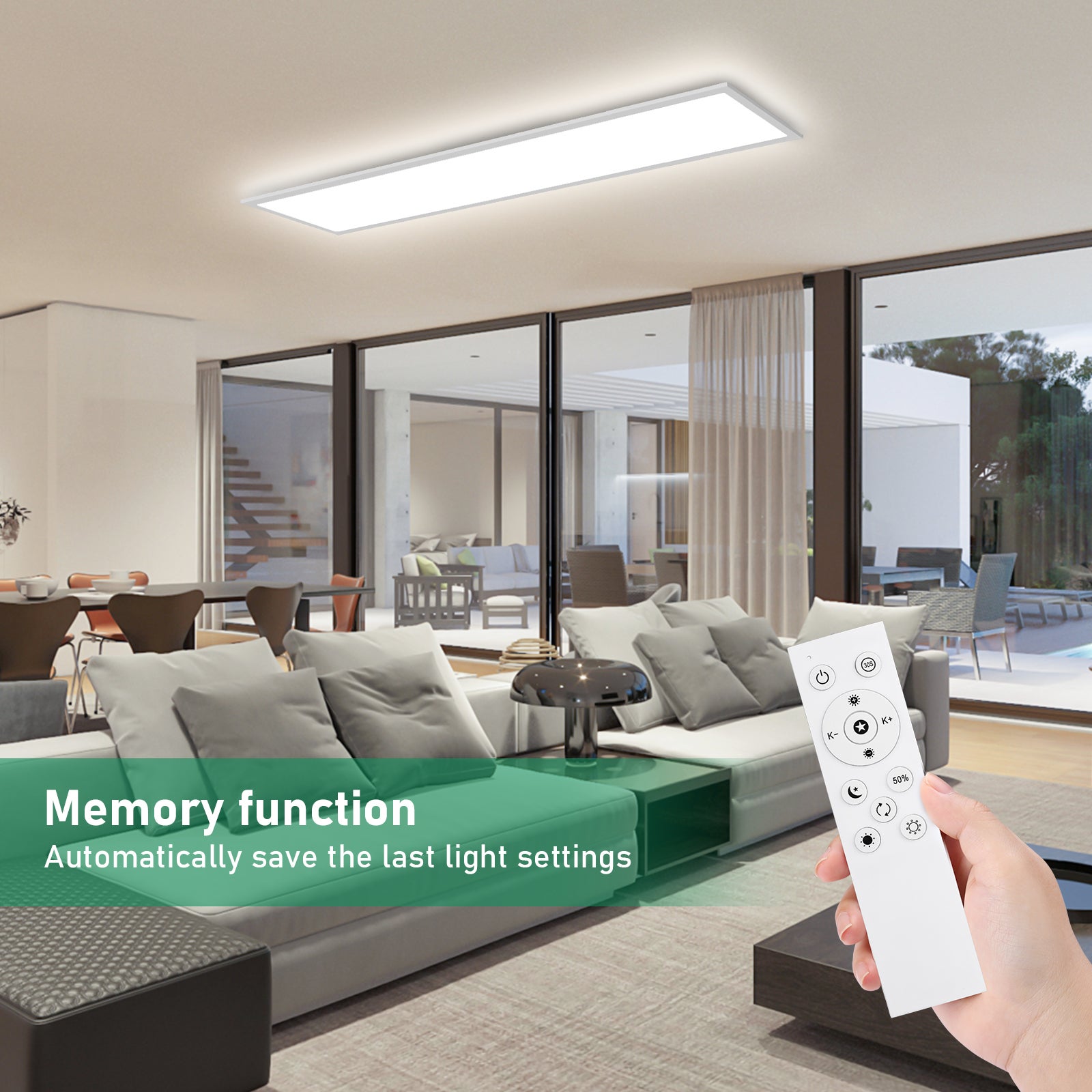 LOVHAUS Pannello LED 120x30CM, Plafoniera LED Da Interno Con Telecomando, Variazione Colori Bianchi E Intensità, Con Funzione Memoria E Timer, Bianco - 6