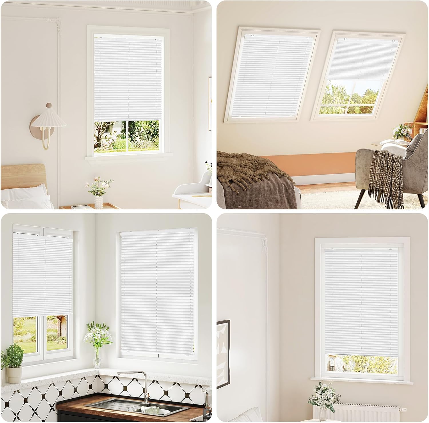 Store Plissé Estika - 50x120 Cm - Blanc - Adhésif Sans Perçage - Kit Montage Inclus