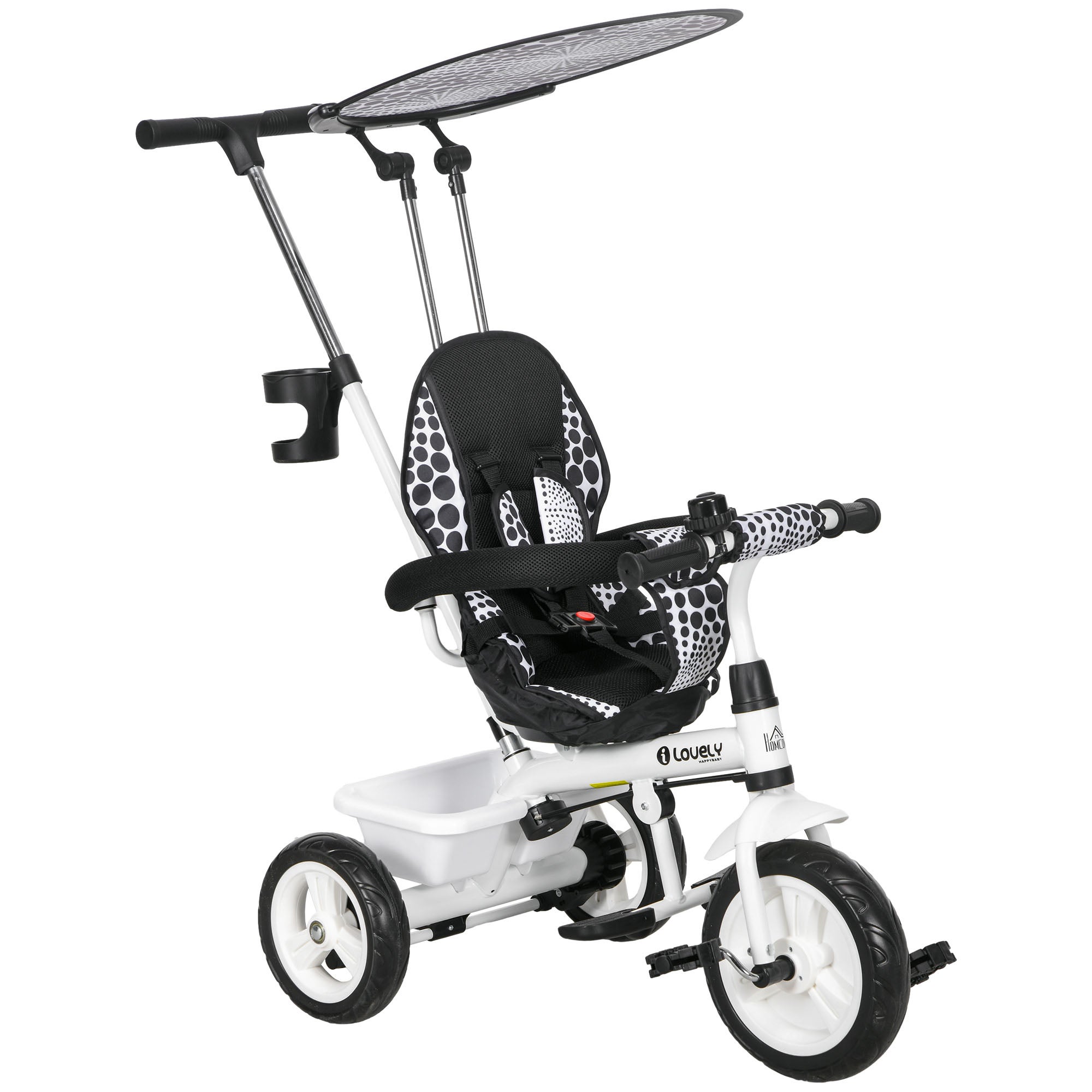 Tricycle Enfants évolutif Canne et Pare-Soleil Pliable Amovible Sacoche et Panier Acier Tricycle Enfant Évolutif, Vélo, Accessoires, jusqu'à 5 Ans (4 en 1 (Bleu Foncé