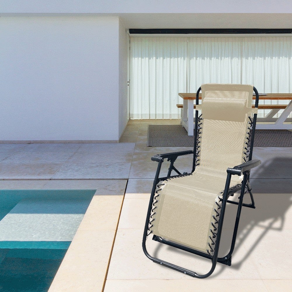 Marbueno Chaise Longue Pliante Acier Avec Coussin Jardin et Piscine 90X66X108 cm Gravité Zéro Beige 10005 - 3