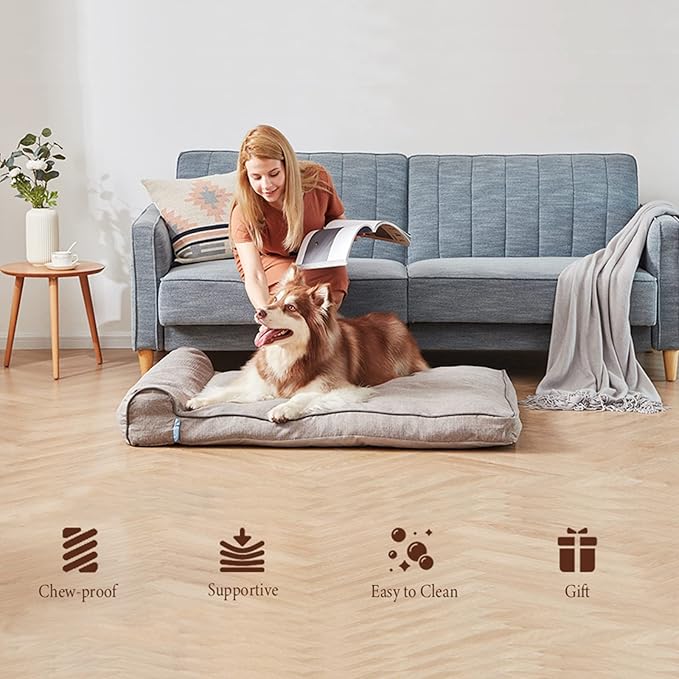 Letto per cane medio e grande con cuscino removibile, fondo antiscivolo e design lavabile, 35x26 pollici, Grigio - 3