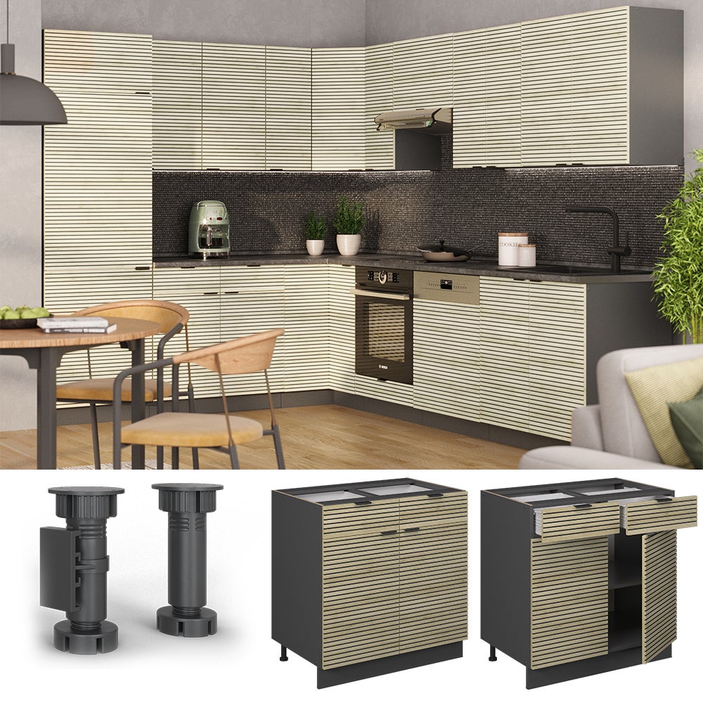 Vicco Meuble Cuisine Fame-Line, Vert Or Campagne, 80cm Avec 3