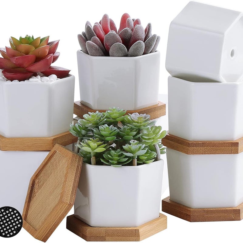 (6 sztuk) Małe ceramiczne doniczki, białe ceramiczne doniczki na sukulenty, miniaturowe doniczki na sukulenty, idealne do dekoracji