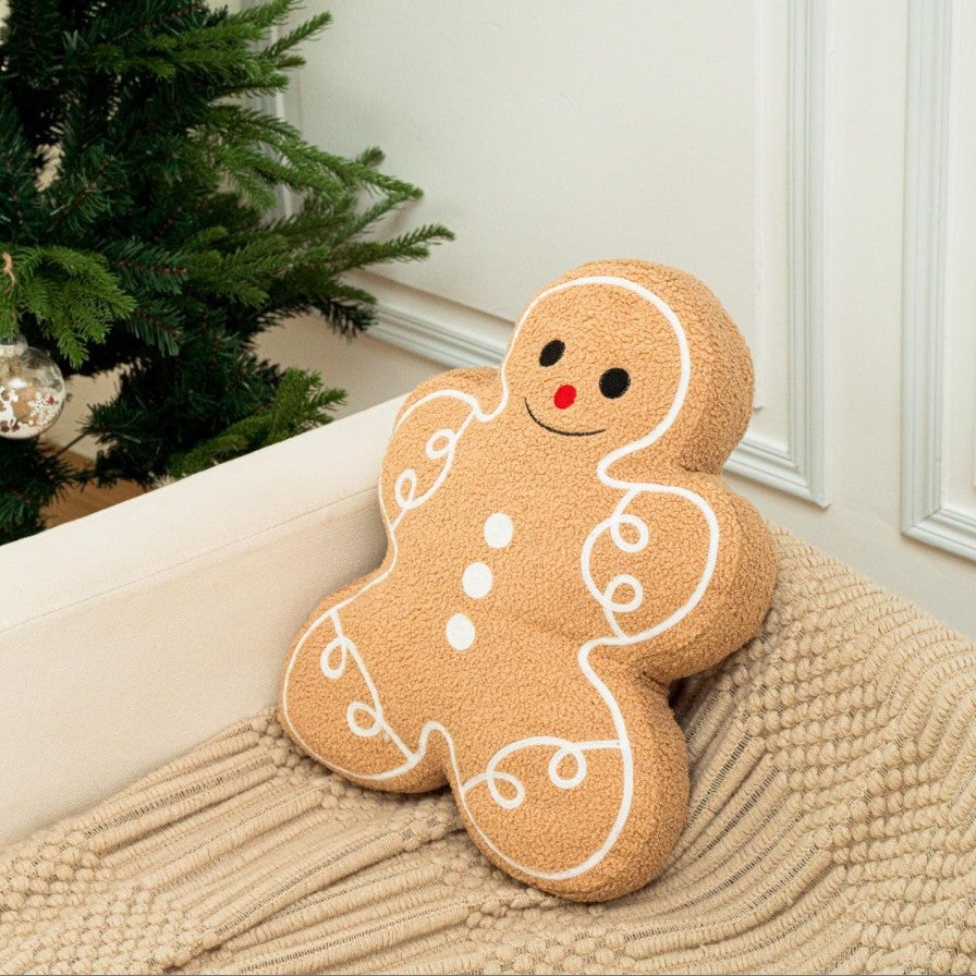Huraty Coussin De Noël En Forme De Bonhomme En Pain D'épices Avec Nœud Rouge - Décoration De Noël - 40 Cm