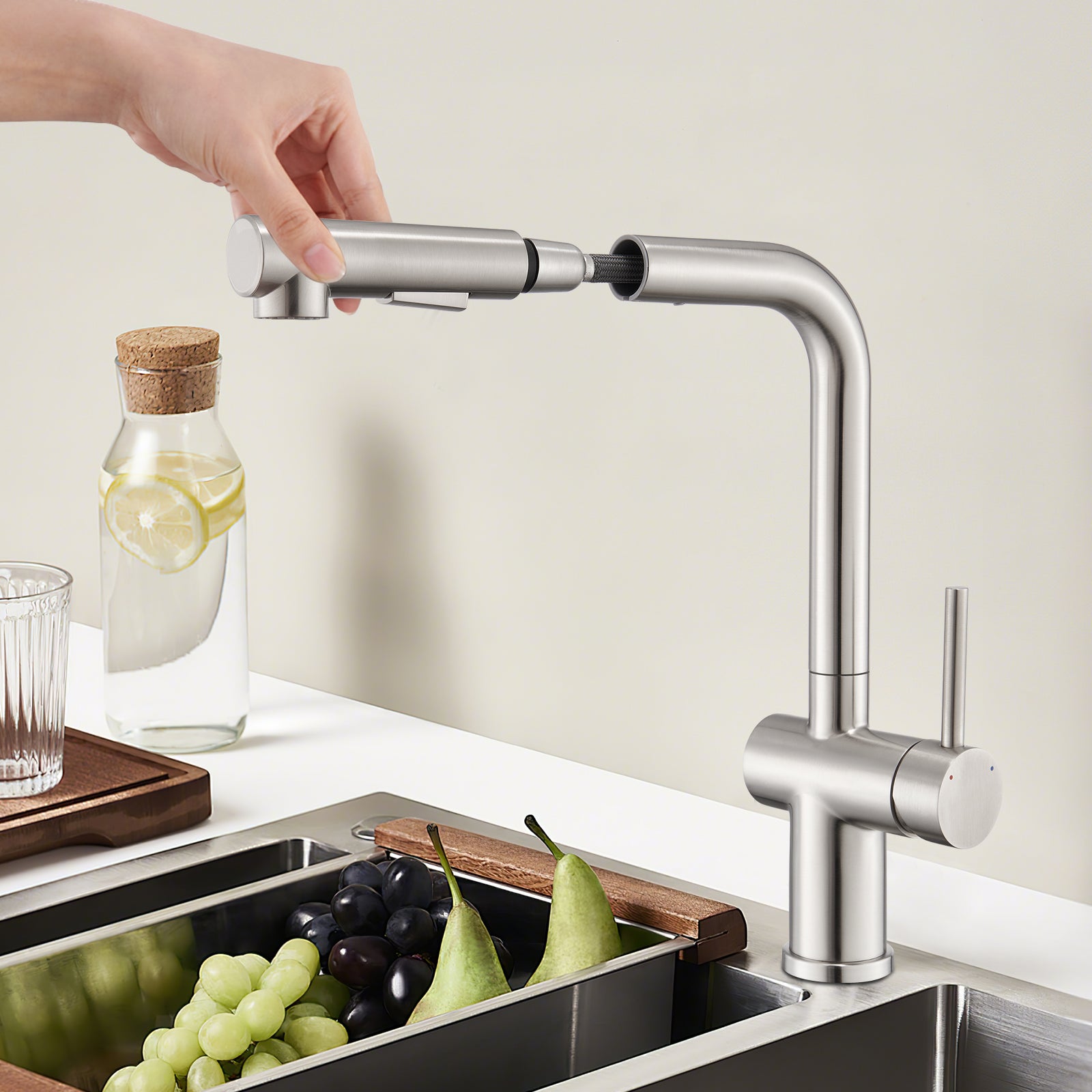 LOVHAUS Wysokociśnieniowa Bateria Kuchenna, Wyciągana Bateria z Natryskiem, Bateria Zlewozmywakowa Obrotowa 360° z Jedną Dźwignią