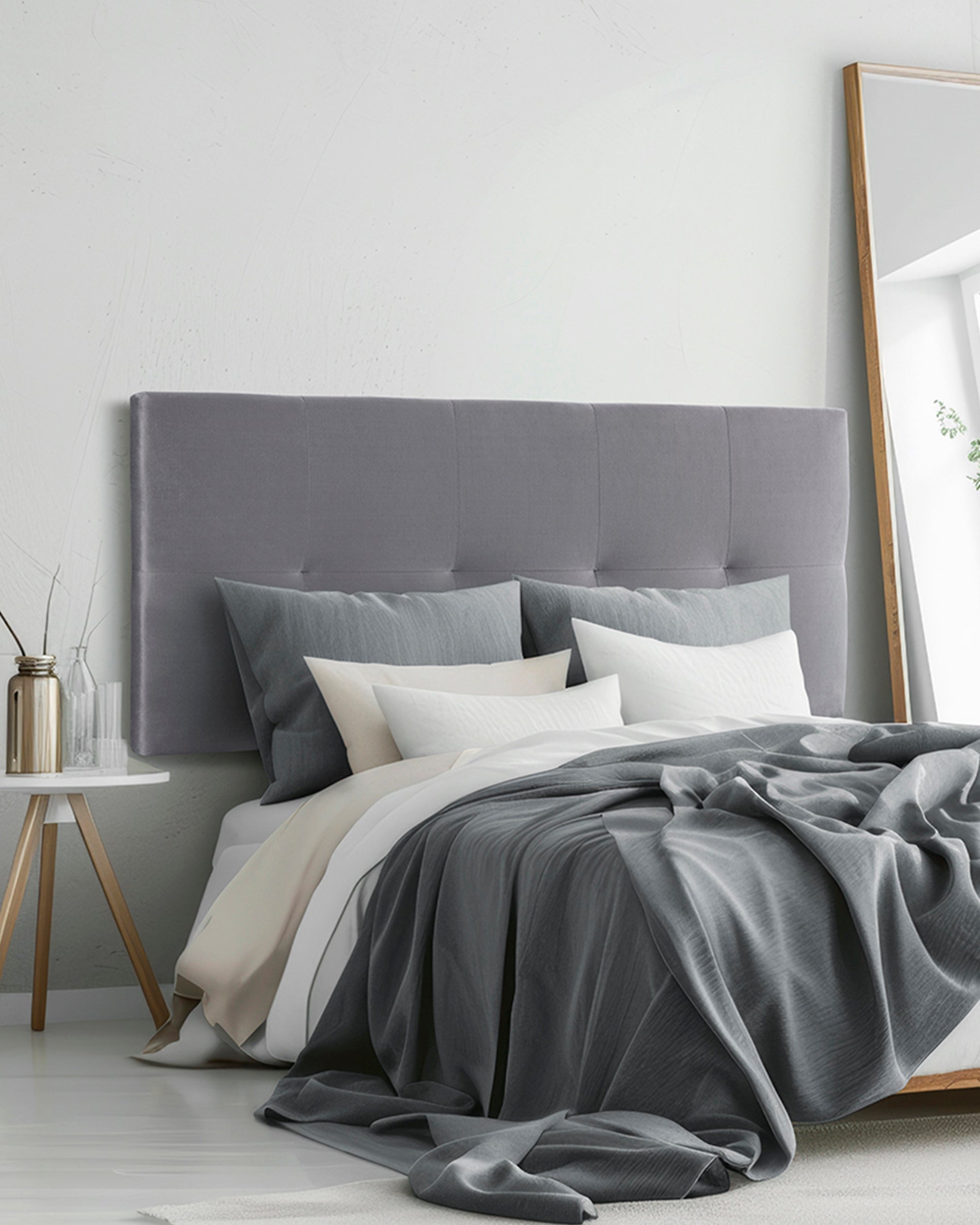 Cabecero de cama JENSEN tapizado en tela velvet gris, cama doble 150 cm - 2