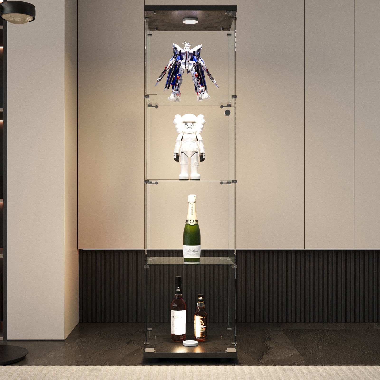 Vitrine pour collection, Vitrine en Verre, Transparent LED Vitrine moderne en verre 4 Couches avec 1 Porte, pour salon et chambre à coucher, bureau - 6
