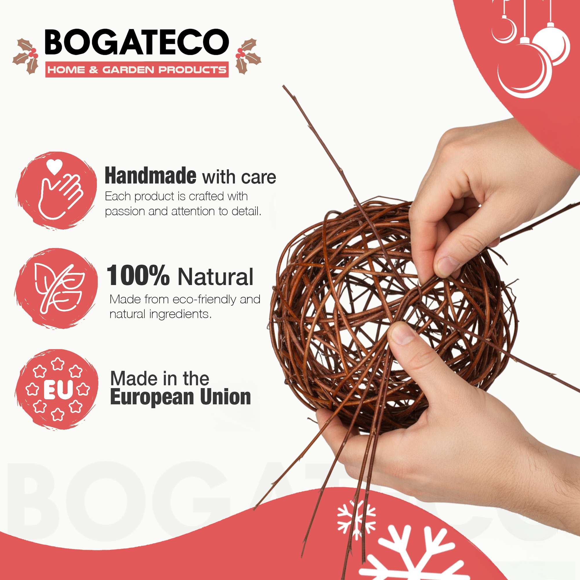 Sphère décorative BOGATECO 50 cm avec guirlande lumineuse LED - Sphère XXL en osier avec éclairage LED blanc chaud | pour jardin, balcon et terrasse - 3