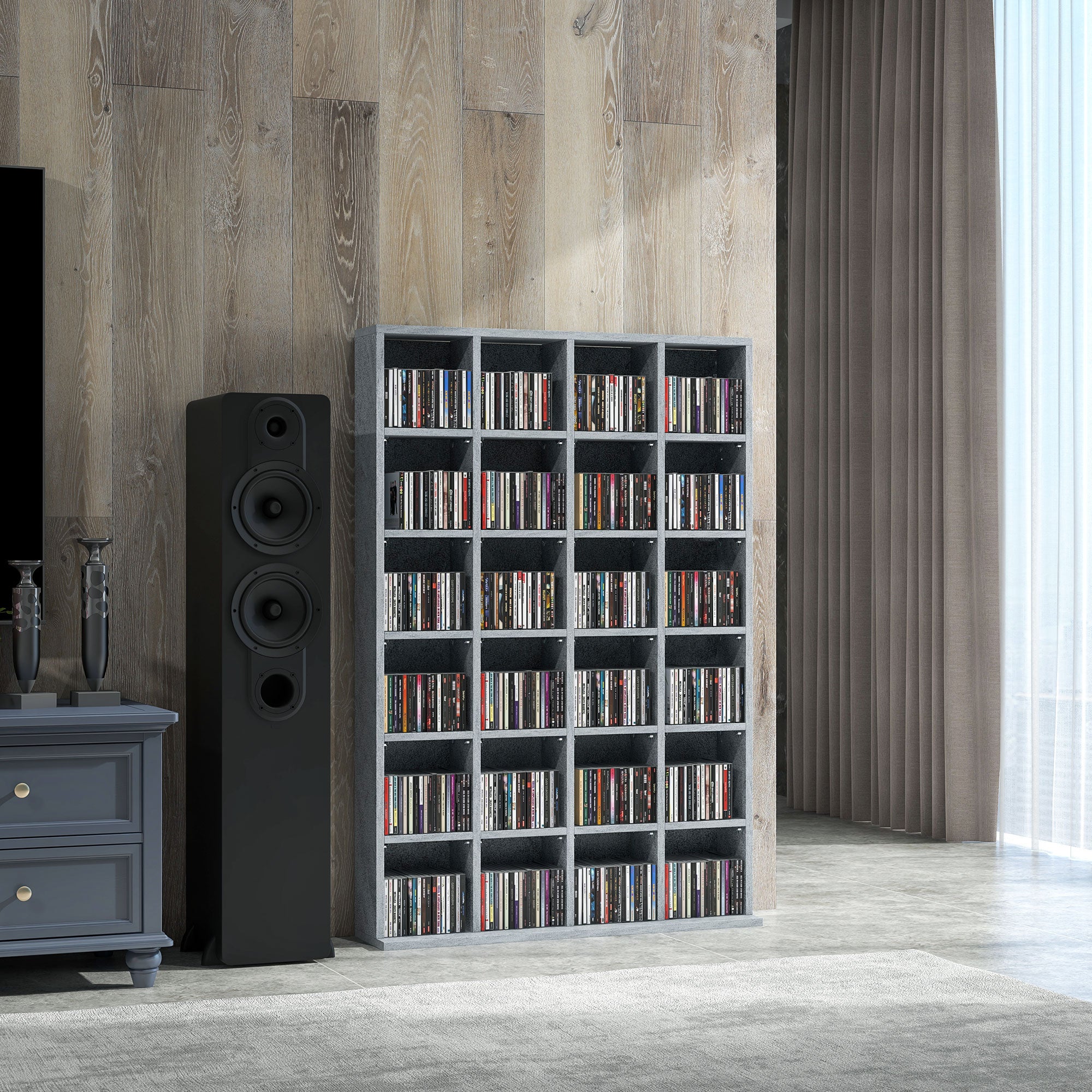 Meuble rangement multimédia 24 compartiments bois gris | Leroy Merlin