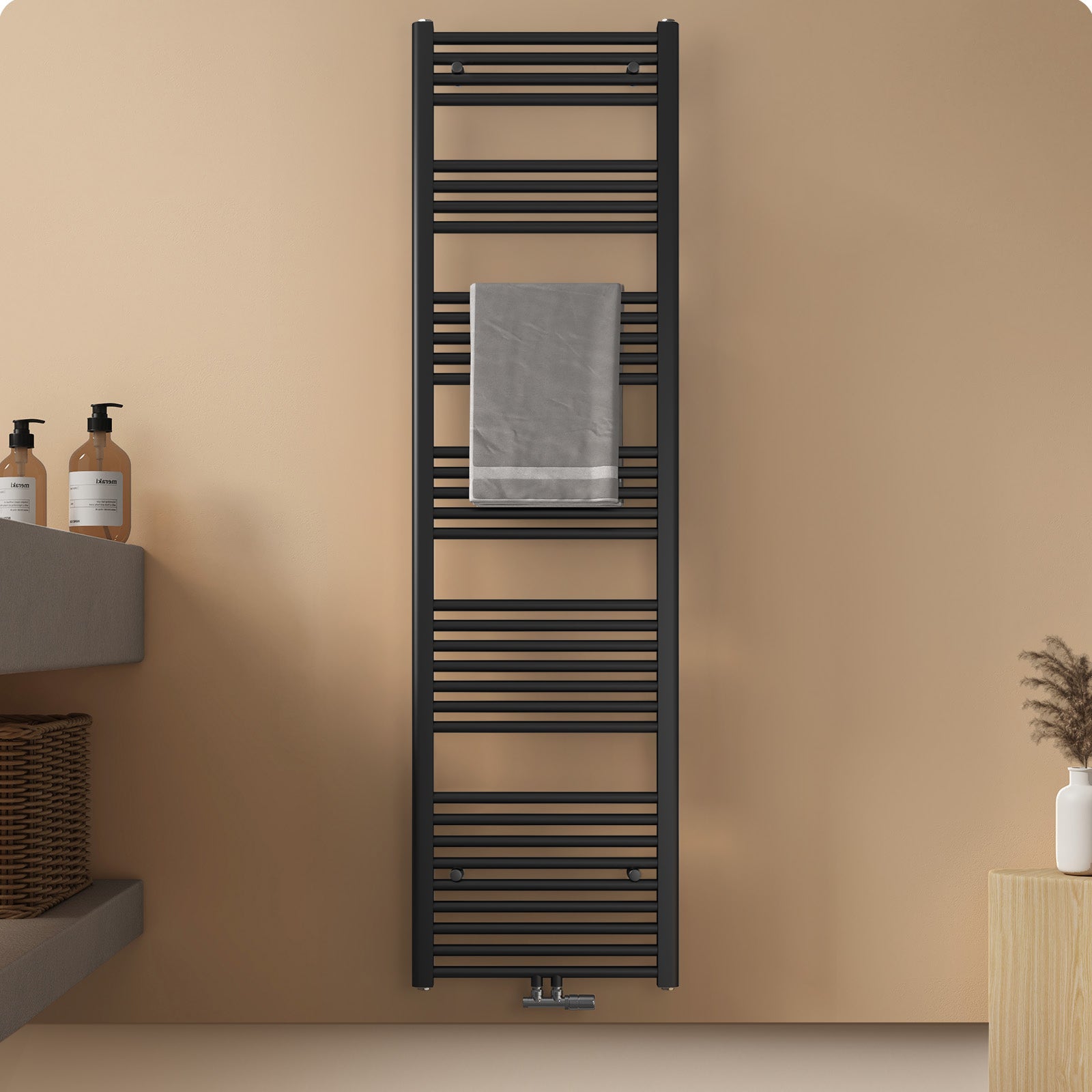 EMKE Grzejnik Łazienkowy 739W, 180x50 cm, 6 bar, do 7 m² – Antracytowy