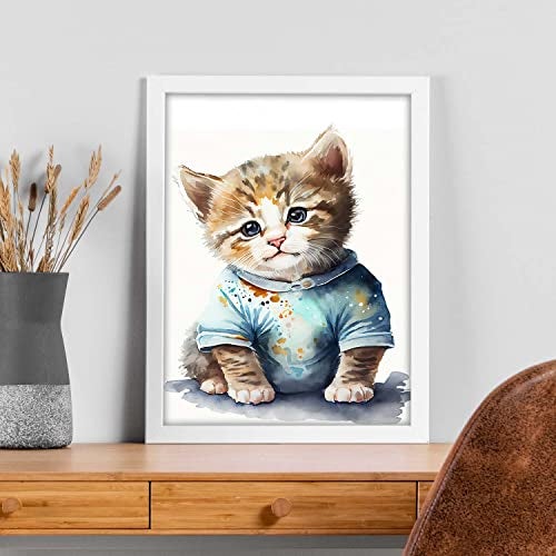 Nacnic Chaton Bleu Affiche Dans Un Style Aquarelle Illustrations De Bébés Animaux Sur Fond Blanc Pour Les Chambres D'enfants A4 Avec Cadres Blancs - 3