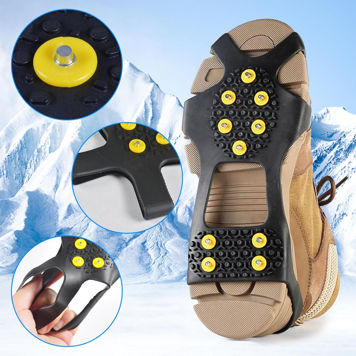 Crampons Antidérapants Chaussures Pointe avec 10 Clous à Neige Grips, Crampons Chaussures Hiver, Crampons Protection pour Marche Randonnée Hiver - 4