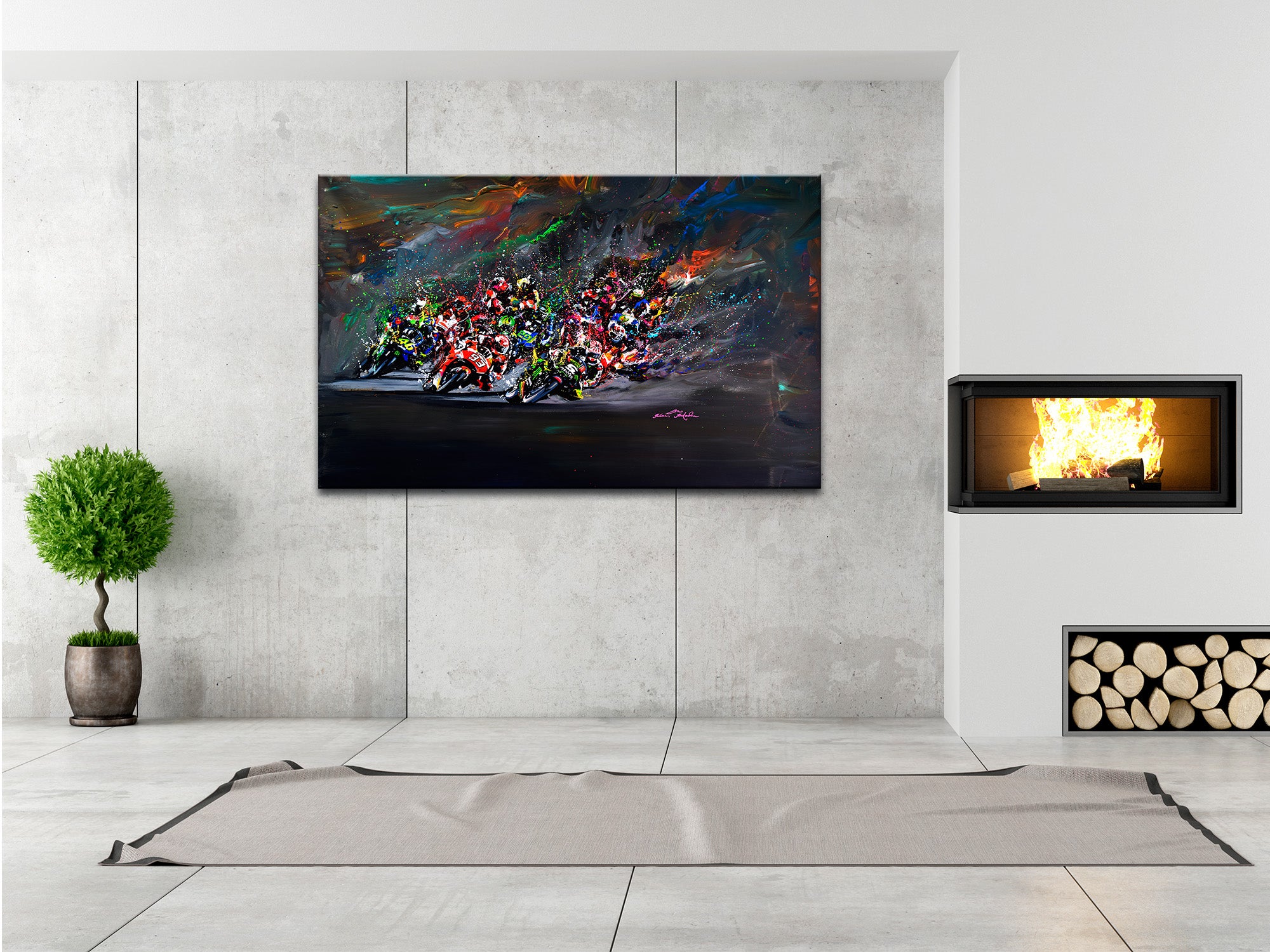 DECLINA, Tableau toile imprimée, Tableau toile reproduction peinture Depart Moto GP, 150x100 cm - 2