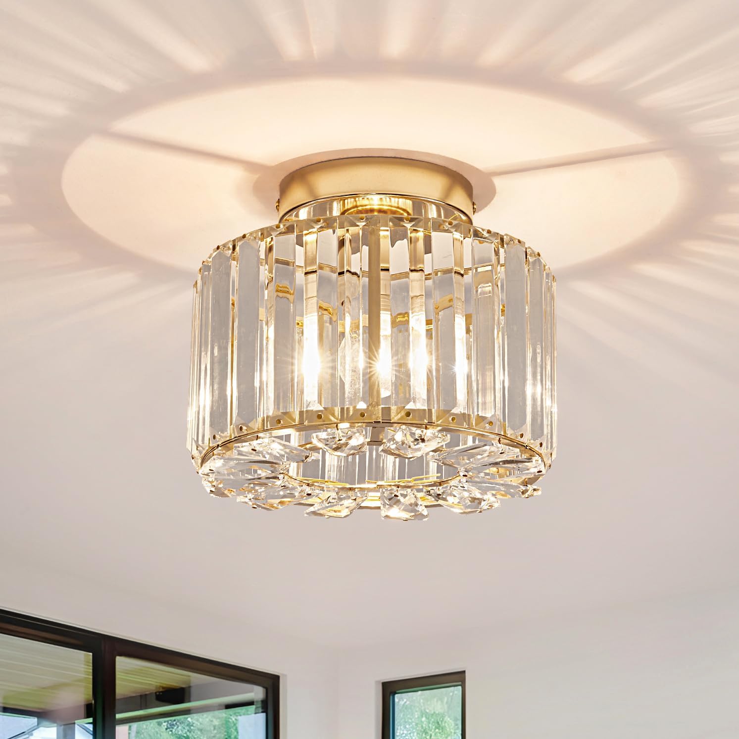 Lustre en cristal doré, plafonnier moderne semi-encastré pour couloir ...
