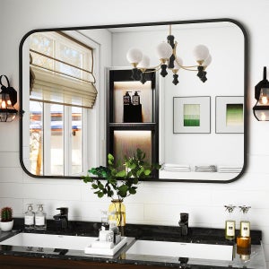 Miroir Rond Noir 70 Cm Avec Cadre Aluminium - Pour Salle De Bain, Salon, Chambre, Décoration Murale Moderne
