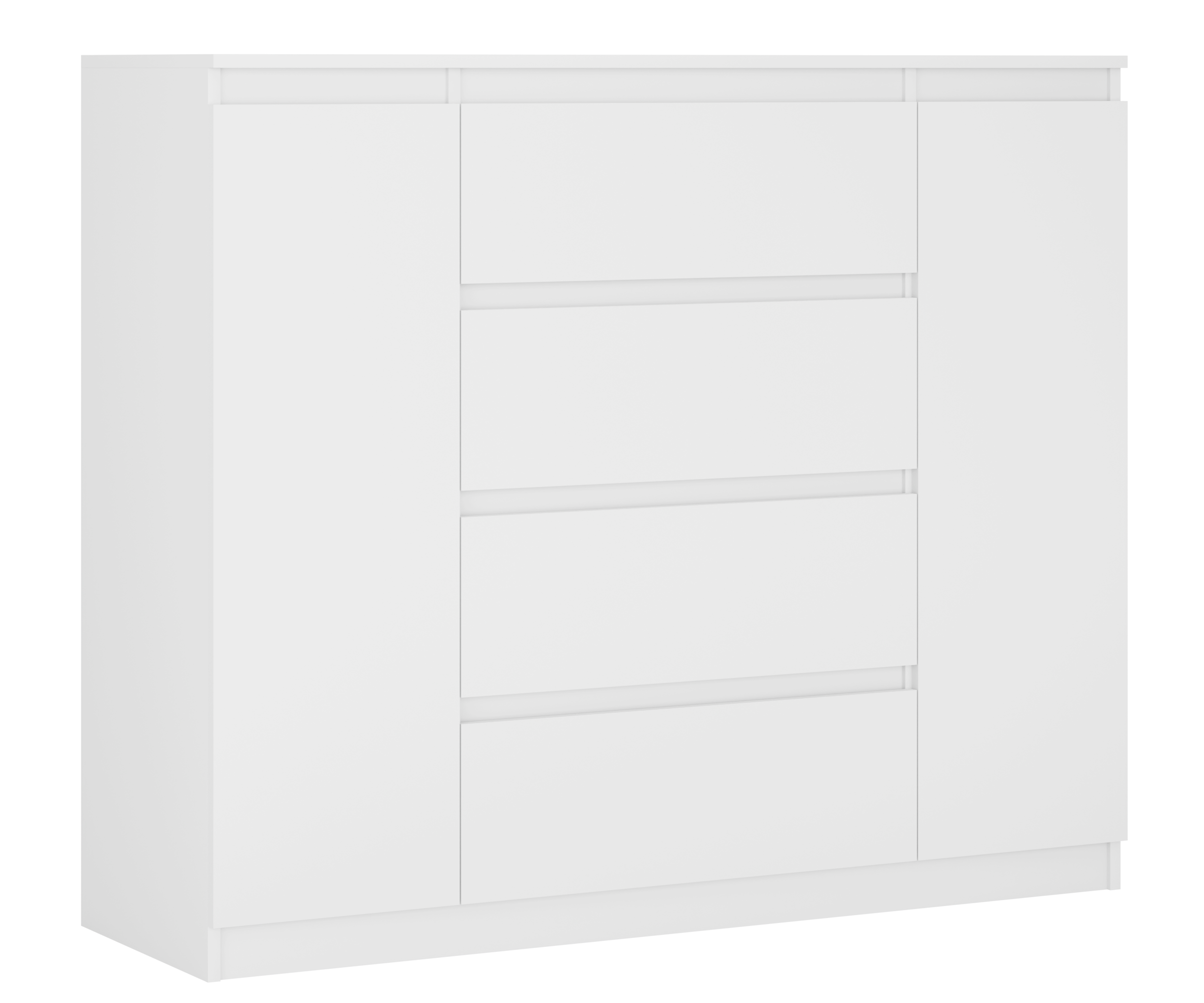 Komoda, Biały Matowy, 140 x 39 x 101 cm, 2 drzwi, 4 szuflady