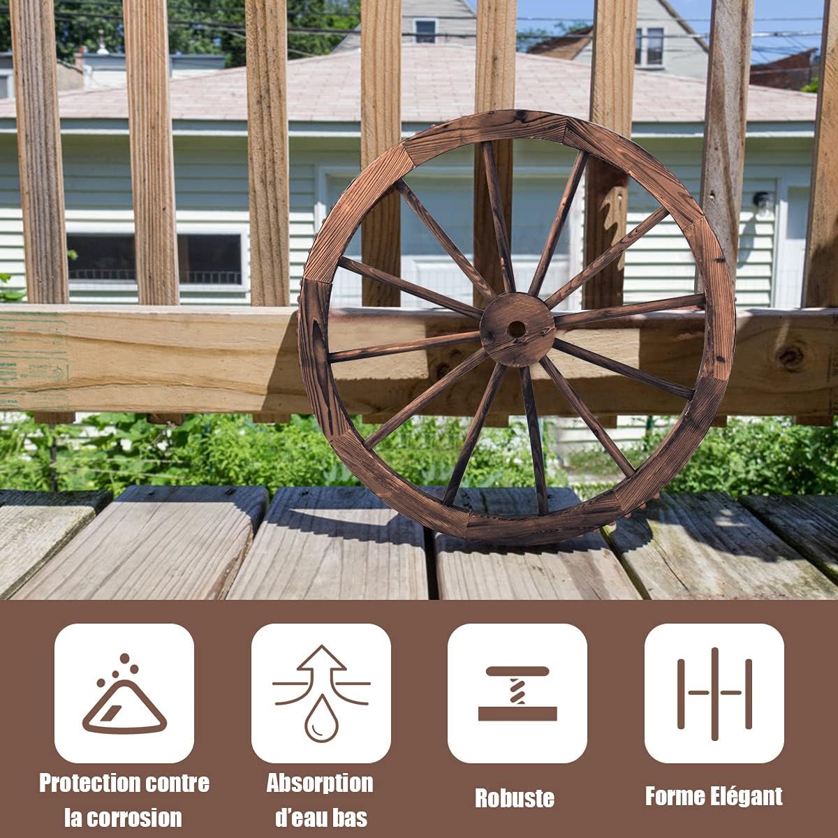 Set 2 Roue Décorative en Bois, Décoration Couleur Naturel 76x76x3,5 cm - 5