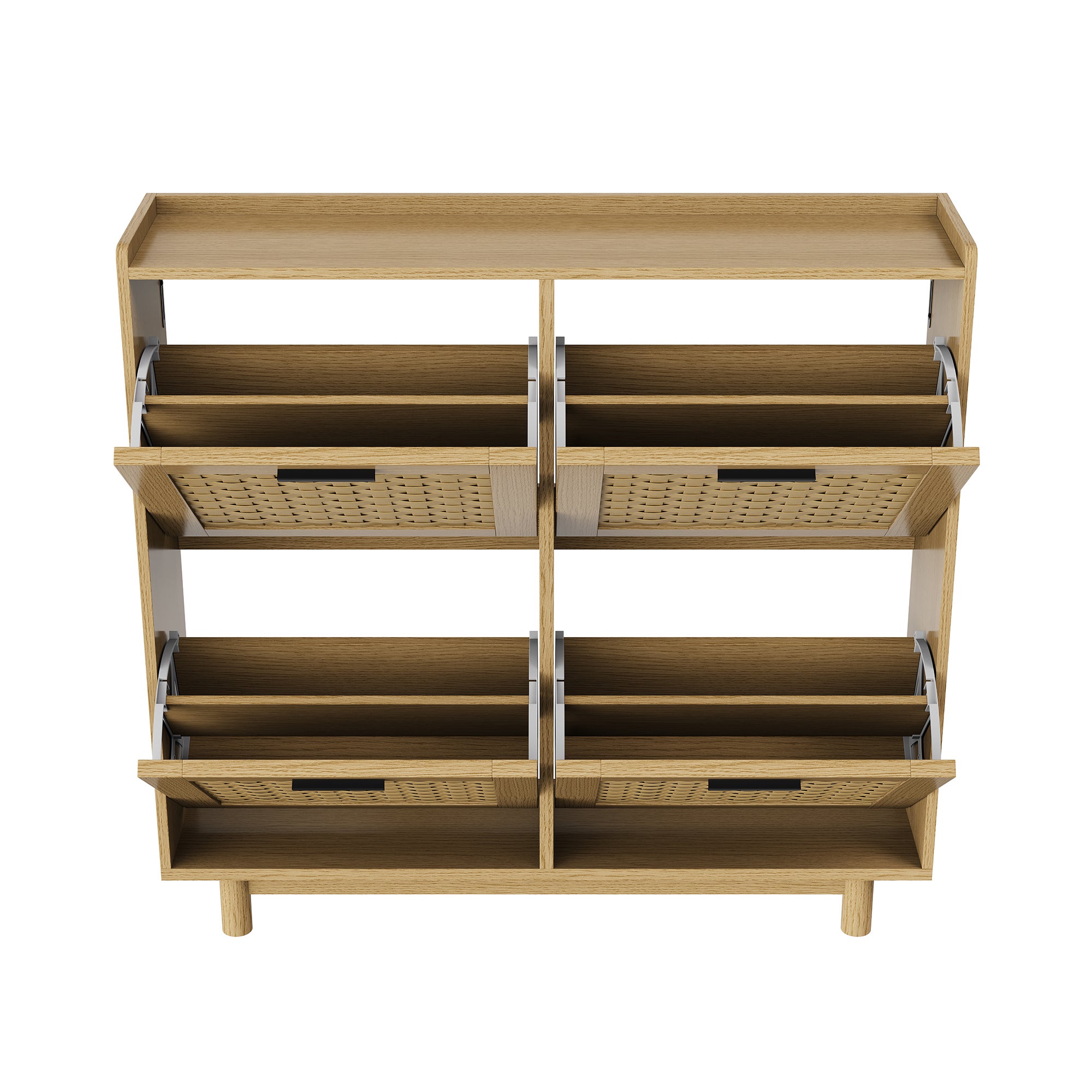 Meuble à Chaussures, Armoire à Chaussures Entree avec 4 Porte en Rotin, Meuble de Rangement à Chaussures Armoire pour Entrée, Couloir et Chambre, Bois - 9