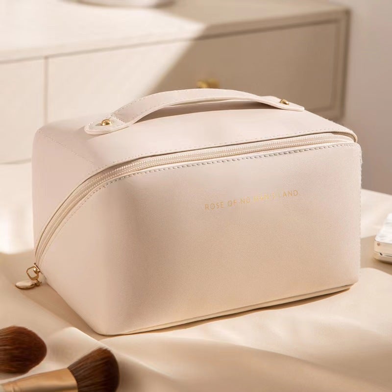 Grande Trousse Maquillage Voyage Imperméable PU Avec Poignée - Organiseur Cosmétique Femme