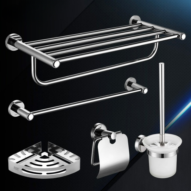 Zestaw 5 akcesoriów łazienkowych, uchwyt na rolkę, wieszak i drążek na ręczniki, wieszak na ręczniki papierowe, półka