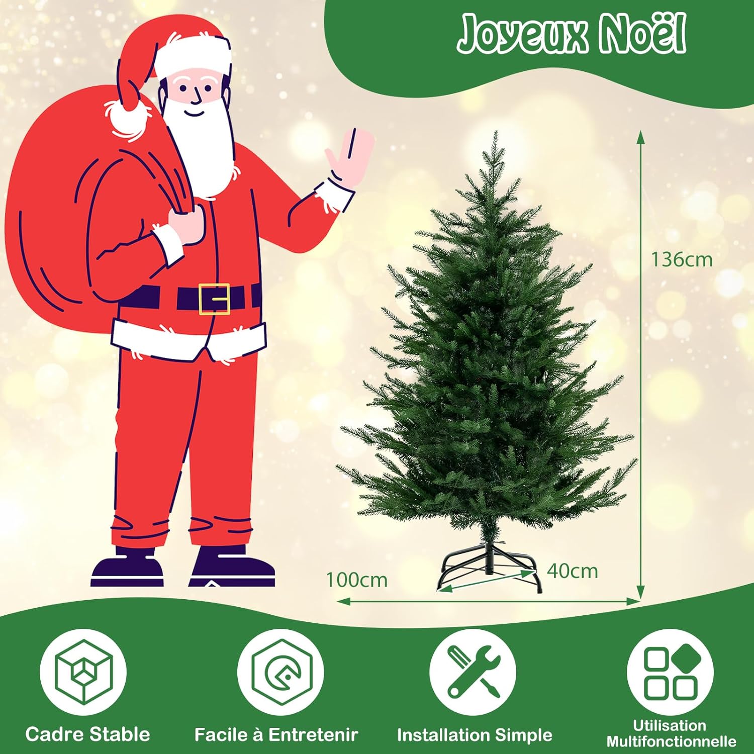 Świąteczna choinka świetlna, choinka bożonarodzeniowa LED z 8 trybami świecenia, sklep (137 cm) - 2