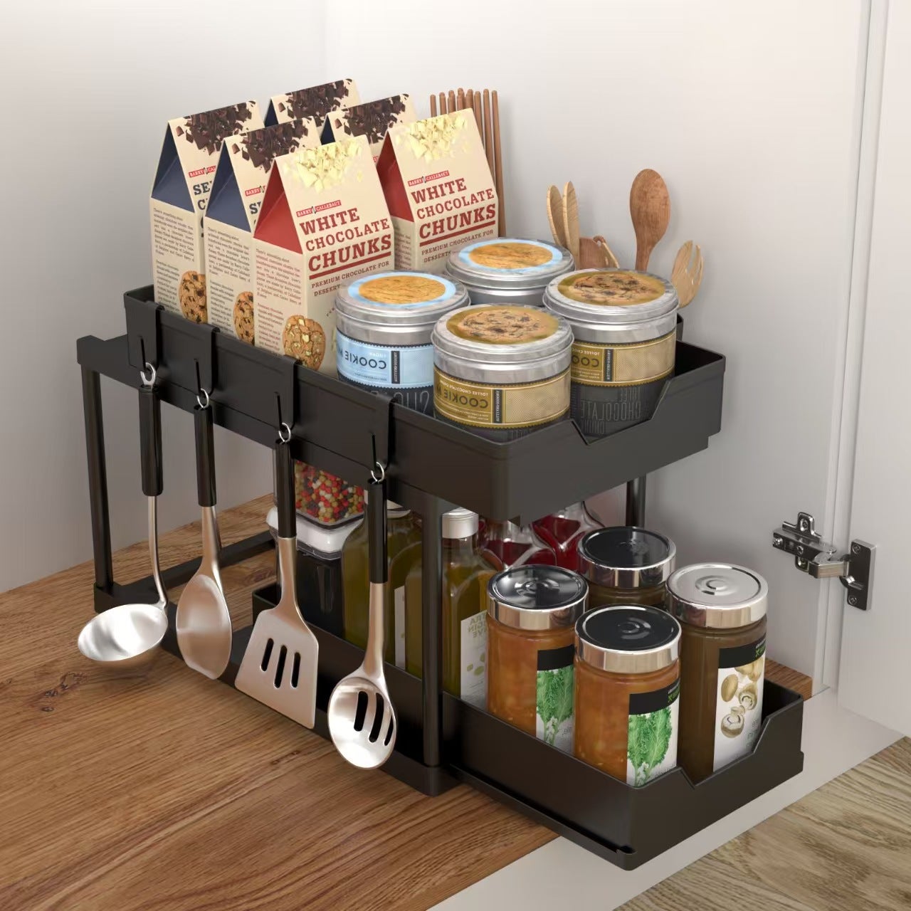 Estante de almacenamiento debajo fregadero: organizador 2 niveles debajo fregadero, cajón cocina, estante almacenamiento y organización de la cocina - 2