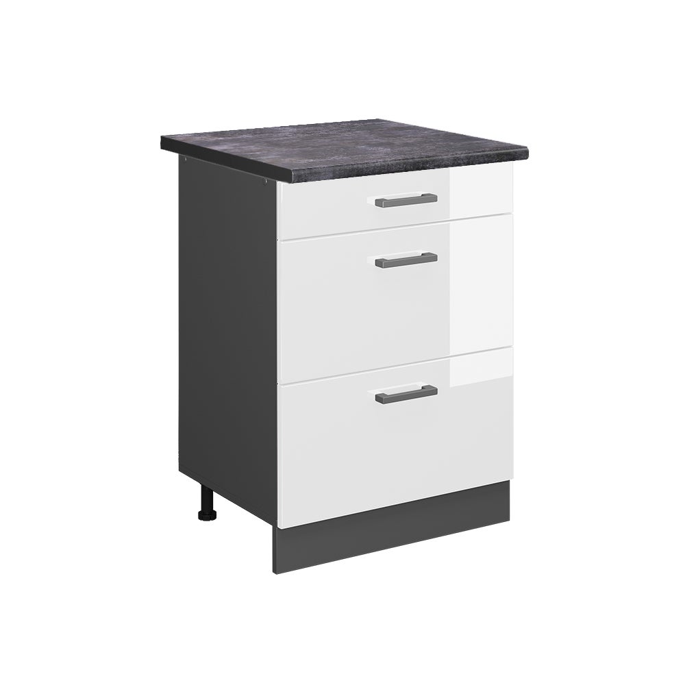 Vicco Szafka dolna do kuchni R-Line, Biały wysoki połysk, 60 cm z szufladami, BP Antracyt