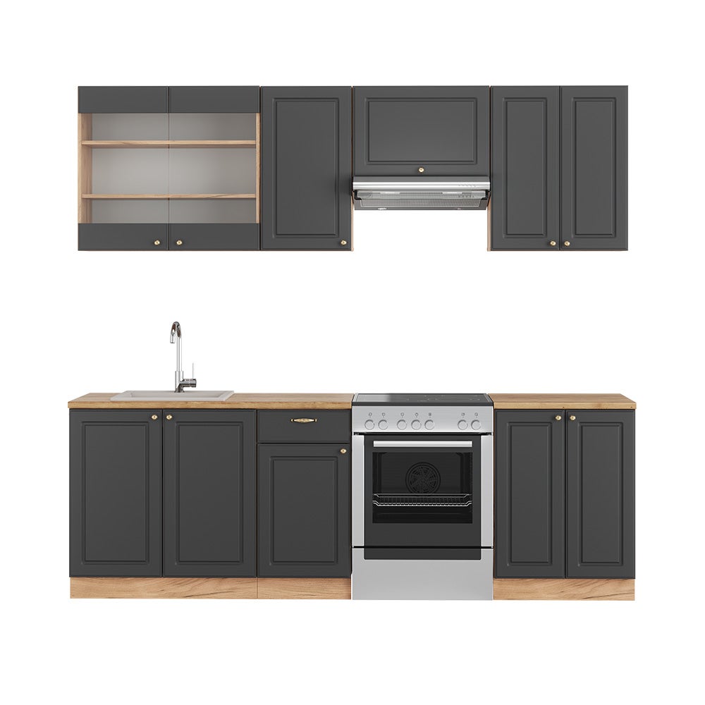 Vicco ECKKÜCHE Fame-Line Anthrazit Hochglanz/Goldkraft Eiche 347 x 257 cm AP Mar