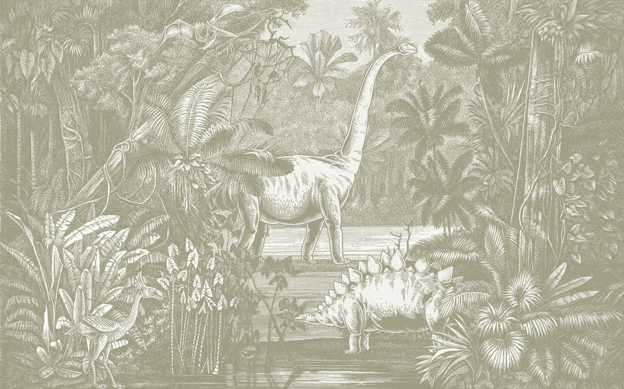 Fototapeta dinozaury zielonym - 250 x 400 cm - KOMAR