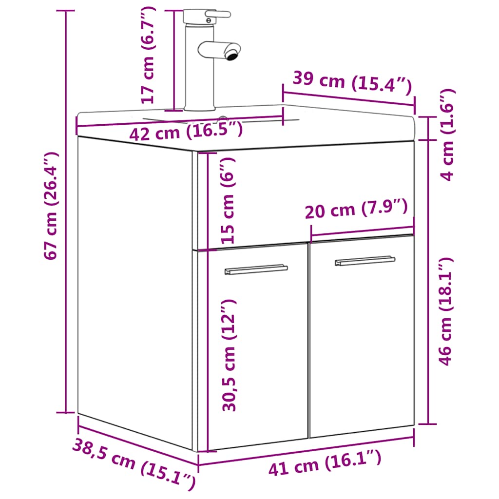 Armoire de lavabo salle de bain design moderne murale 41 x 38,5 x 46 cm espace de rangement en bois d'ingénierie gris bé - 7