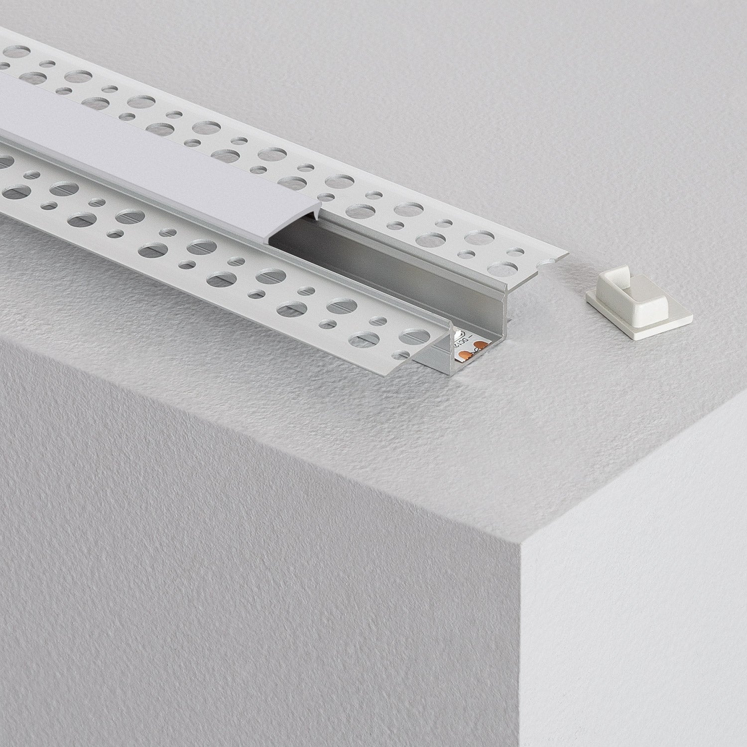 Profilé Aluminium Intégration Plâtre/Placo pour Rubans LED jusqu'à 15 mm - Aluminium 2 m Blanc translucide - Aluminium - 2