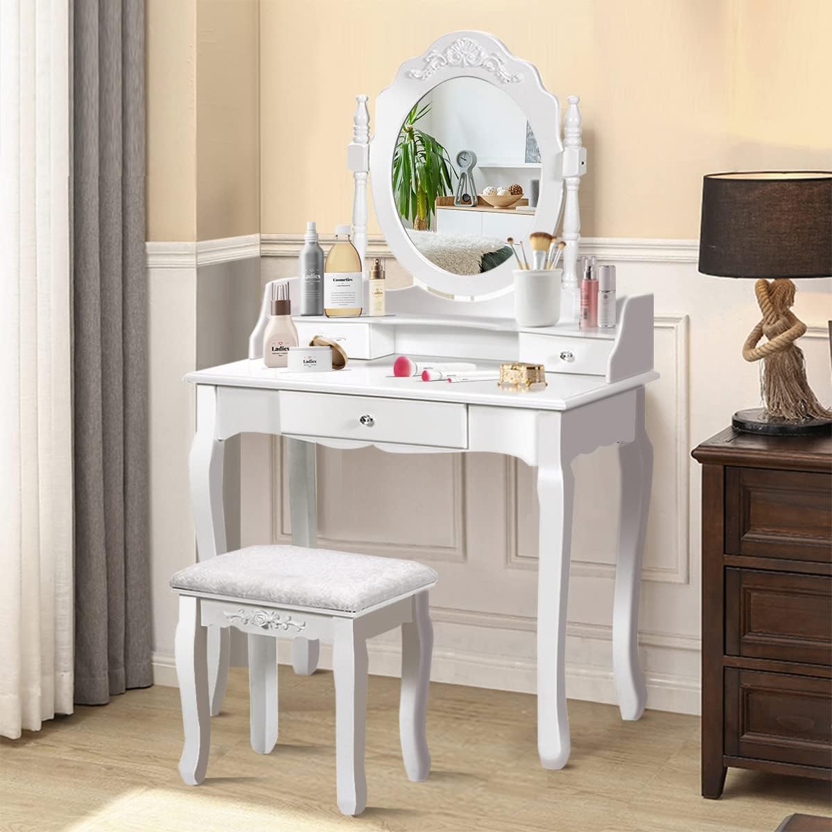 Tabouret Coiffeuse Rembourré Saimeihome – Blanc – Assise Confortable – Style Moderne Pour Chambre & Salon