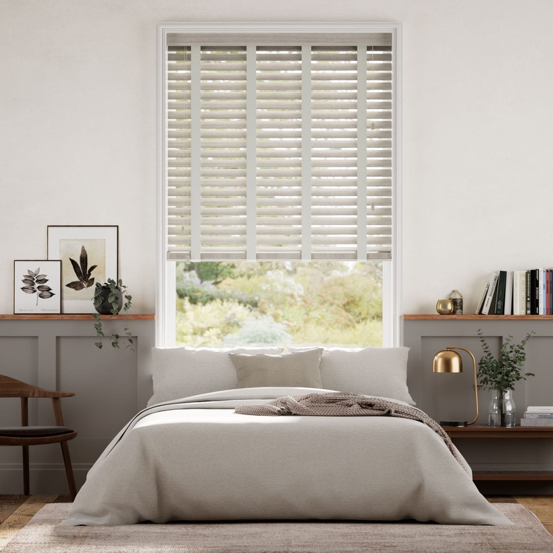 Venecianas madera efecto madera con cinta color arena tx - gris 121x120 - cortinadecor