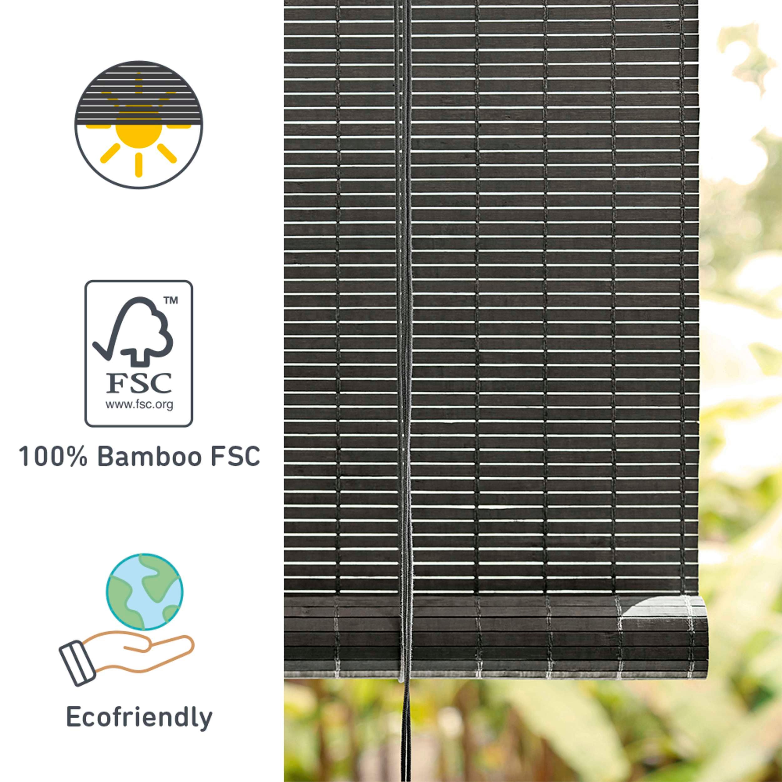 Store enrouleur à lamelles de bambou, store en bambou naturel gris 120 x 175 - 4