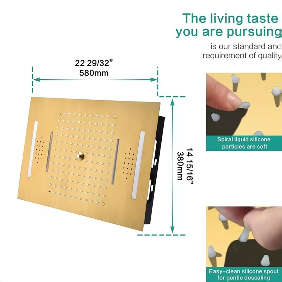 🚿 Jakarta – Ciel de pluie connecté doré avec LED et jets hydromassants - 6
