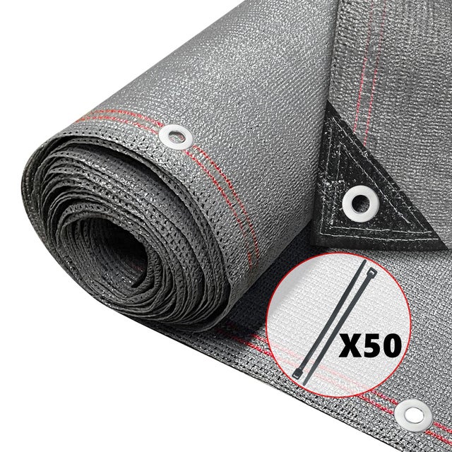 Brise vue occultant en HDPE 230g/m² 1.5x10m avec attaches de fixation gris VOUNOT®